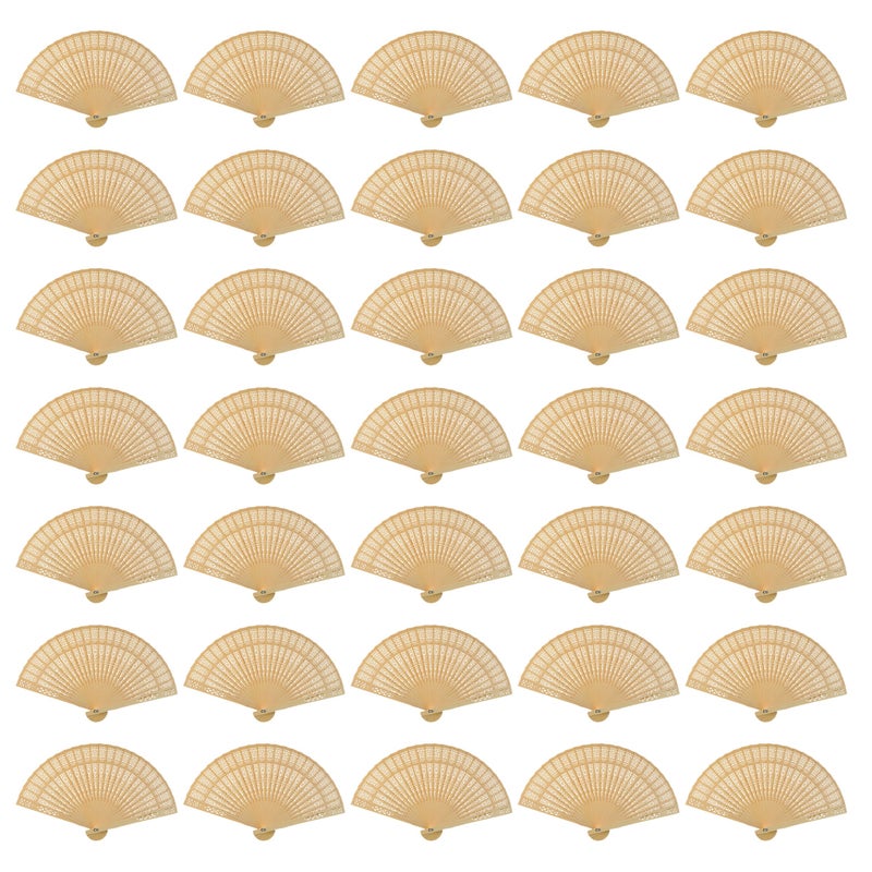 Wobe 60 Pack Sandalwood Fans Wedding Favors, Hand Held Folding Fans Wooden Openwork Personal Handheld Folding Fans for Wedding Party, Home Decorations Birthday Gift - Image 1